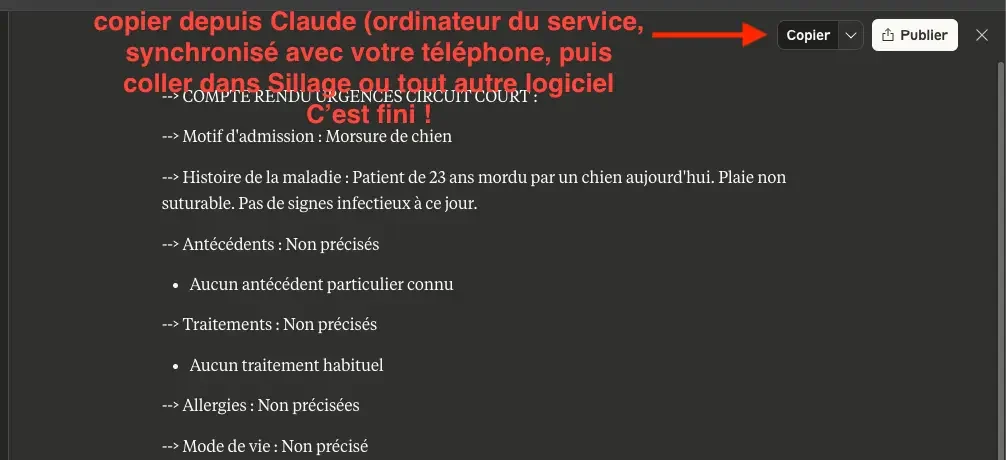 Copier facilement votre compte-rendu dans Sillage ou tout autre logiciel