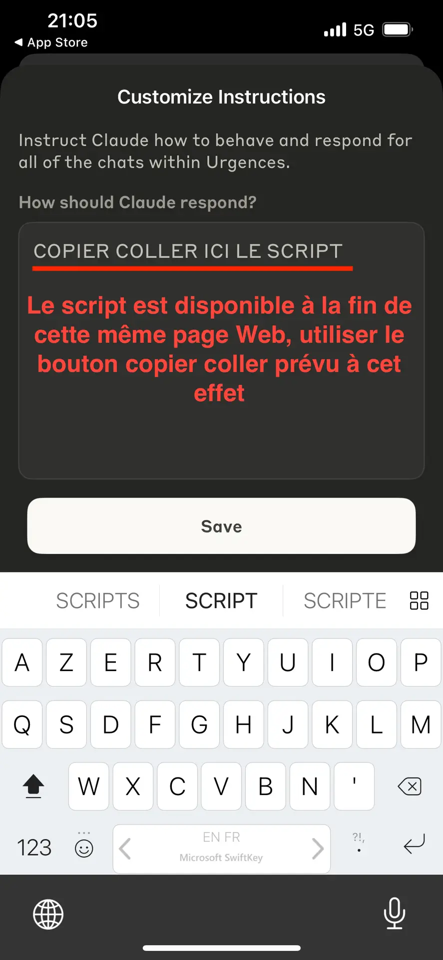 Copier coller le script
